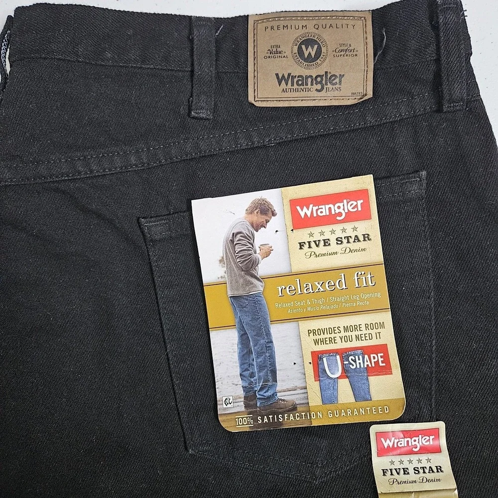 Wrangler Jeans Mens 44x30 Black Five Star Premium Denim Relaxed Fit Straight Leg